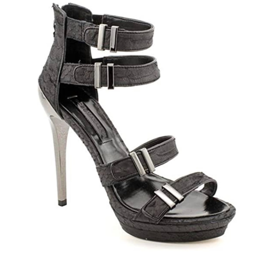 New BCBG Max Azria Denize stiletto black glazed python metallic stiletto 5.5